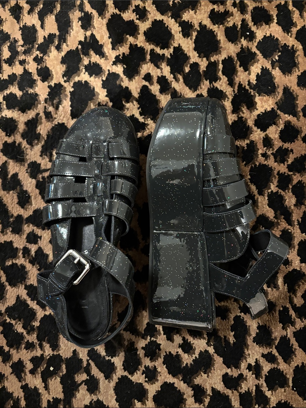 Loewe Black Glitter Jelly Fisherman Sandals